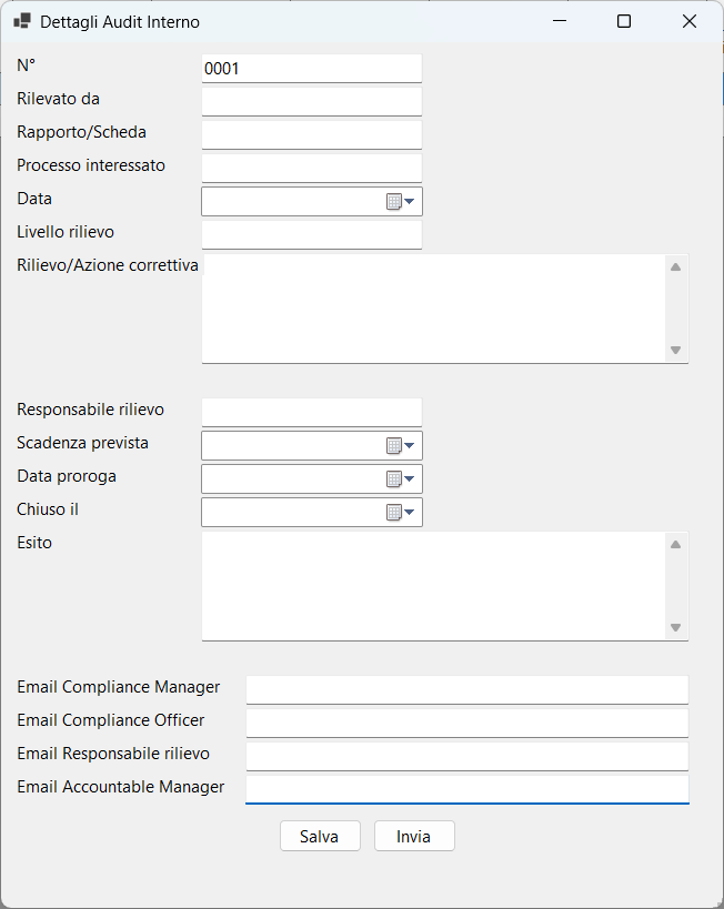 Form di dettaglio rilievo con informazioni e scadenze
